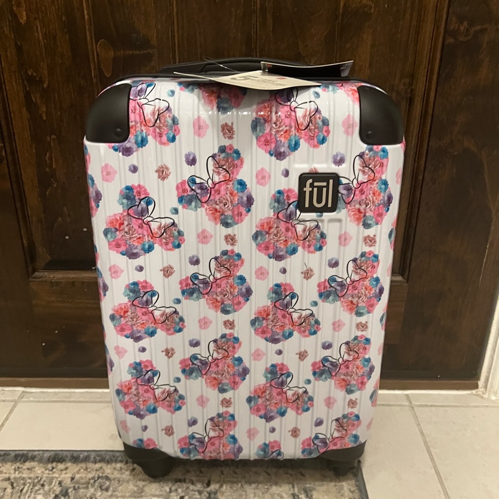 NWT DISNEY MINNIE MOUSE FLORAL SMALL 20’ CARRY ON TRAVEL LUGGAGE